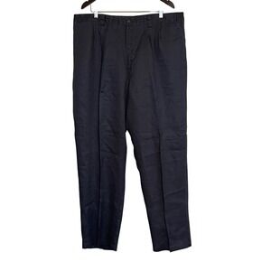Godbody Mens 2XL Navy Blue Linen Pleated Pants Elastic Waist Relaxed Straight